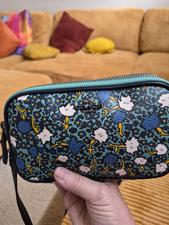 Coach Handbags - Coach Floral Double Zip Crossbody Teal Multi W/Gun Metal Hardware.
